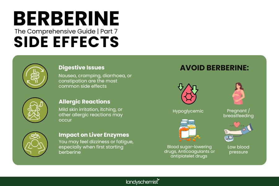 Berberine side effects and complications infographic