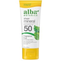 Alba Botanica Sheer Mineral Fragrance Free Sunscreen Lotion SPF50 89ml