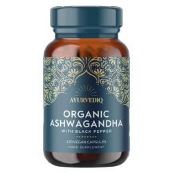 Ayurvediq Wellness Organic Ashwaganda & Black Pepper Extract Capsules 120