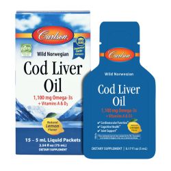 Carlson Labs Wild Norwegian Cod Liver Oil 1100mg Natural Lemon 15 x 5ml