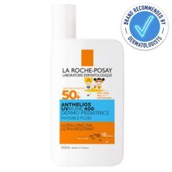 La Roche-Posay Anthelios UVMUNE 400 Dermo-Pediatrics Ultra Light Invisible Fluid SPF50+ 50ml is recommended by dermatologists