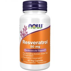 NOW Foods Natural Resveratrol with Red Wine Extract Green Tea & Grape Seed 50mg Capsules 60
