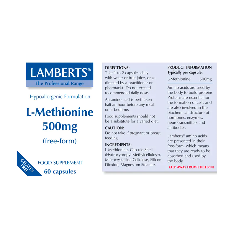 Lamberts L Methionine 500mg Caps 60